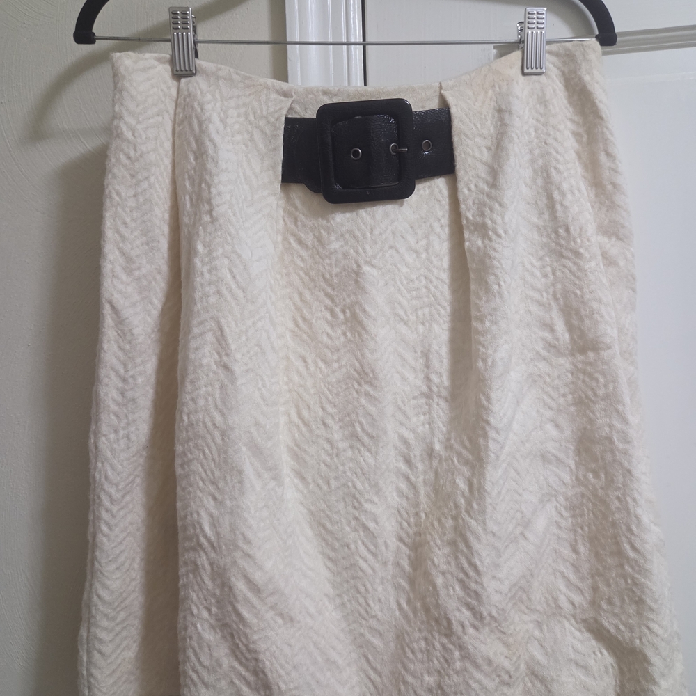Cream and Black Ruched Pencil Midi Skirt for Cocktail